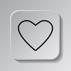 Heart vector simple icon. Flat desing. Black icon on square button with shadow. Grey background.ai