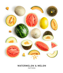 Watermelon and melon creative pattern. - obrazy, fototapety, plakaty