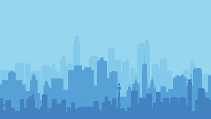 Fototapeta na wymiar Skyline City skyscrapers in blue. modern cityscape from skyscrapers. Sketch of urban design. Abstract white background. City silhouette linear