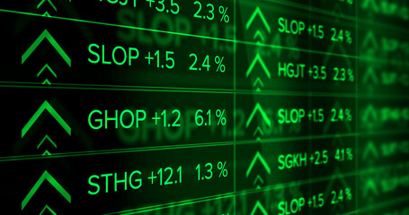 Futuristic digital Stock Market Ticker Green Version- Thriving economy