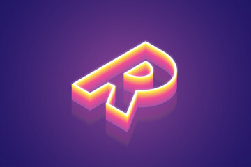 3d render, letter R, the best digital symbol illustration for meta tech concept, pink purple gradient neon light glowing on the dark blue-purple background