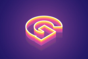 Obraz premium 3d render, letter G, the best digital symbol illustration for meta tech concept, pink purple gradient neon light glowing on the dark blue-purple background