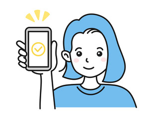 スマホの画面を見せる女性のイラスト素材