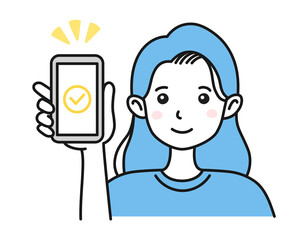 スマホの画面を見せる女性のイラスト素材