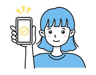 スマホの画面を見せる女性のイラスト素材