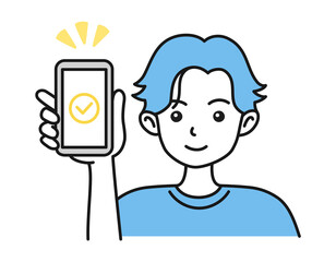 スマホの画面を見せる男性のイラスト素材