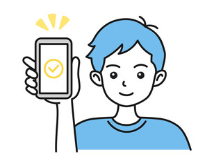 スマホの画面を見せる男性のイラスト素材