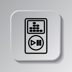 Player musical simple icon. Flat desing. Black icon on square button with shadow. Grey background.ai