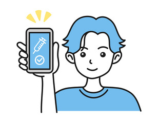 ワクチン接種証明書（ワクチンパスポート）をスマホで見せる男性のイラスト素材