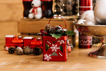 Christmas interior decor with table and Coca Cola, Minsk, Belarus December