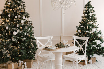 Christmas tree with beautiful toys, stylish Christmas and New Year decor