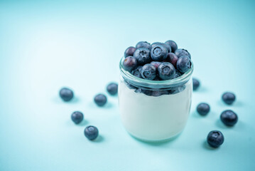 Greek yogurt blueberry parfait in jars