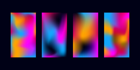 Set of bright multicolored neon gradients. Backgrounds for social networks, advertising banners. Blooring background