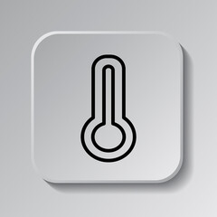 Thermometer temperature simple icon. Flat desing. Black icon on square button with shadow. Grey background.ai