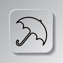 Umbrella vector simple icon. Flat desing. Black icon on square button with shadow. Grey background.ai