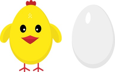 Chicken and egg. Cute vector cartoon illustration. The process of hatching a chicken from an egg, an educational illustration for children