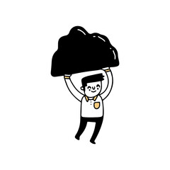 Illustration of a businessman lifting up a big rock, Hand drawn Vector Illustration doodle style