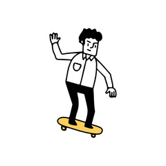 Illustration of a businessman riding a skateboard, Hand drawn Vector Illustration doodle style
