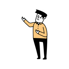 Fototapeta na wymiar Illustration of a businessman showing something gesture, Hand drawn Vector Illustration doodle style