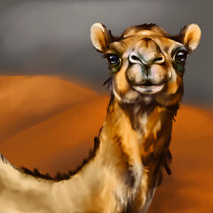 digital illustration portrait of a camel on a desert background