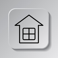 House simple icon. Flat desing. Black icon on square button with shadow. Grey background.ai