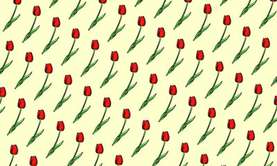 A group of tulips on a pastel background. Spring flowers. Women's flowers. Gift flowers. Pattern for gift wrapping. Floral print