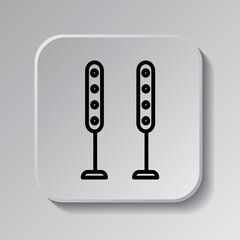Loudspeakers simple icon vector. Flat desing. Black icon on square button with shadow. Grey background.ai