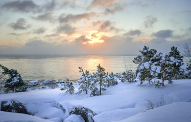 sea view in cold winter morning