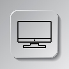 Monitor simple icon vector. Flat desing. Black icon on square button with shadow. Grey background.ai