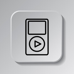 Music player simple icon vector. Flat desing. Black icon on square button with shadow. Grey background.ai