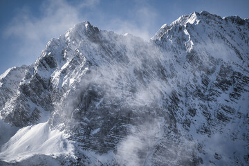 Wetterstein - winter landscape with snow covered mountains and rocks