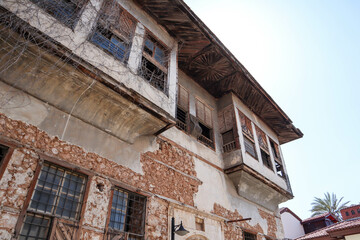 Fototapeta na wymiar classical ottoman houses on the street in the old town of Antalya, Turkey