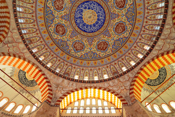 Fototapeta na wymiar Mosque interior. Domes of Selimiye Mosque in Edirne