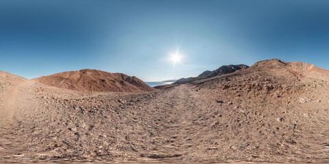 360 hdr panorama view from the height of the mountains pass  to the blue sea in seamless spherical...