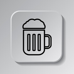 Beer simple icon vector. Flat desing. Black icon on square button with shadow. Grey background.ai