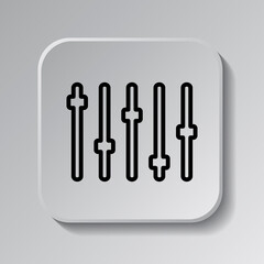 Equalizer slider simple icon. Flat desing. Black icon on square button with shadow. Grey background.ai