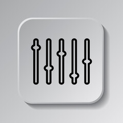 Equalizer, slider simple icon. Flat desing. Black icon on square button with shadow. Grey background.ai