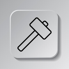 Hammer simple icon vector. Flat desing. Black icon on square button with shadow. Grey background.ai