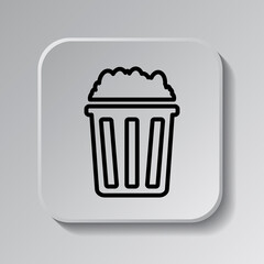 Popcorn simple icon vector. Flat desing. Black icon on square button with shadow. Grey background.ai