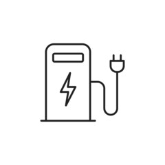 Electric vehicle charging station icon. High quality black vector illustration.