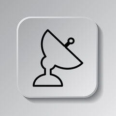 Satellite dish simple icon. Flat desing. Black icon on square button with shadow. Grey background.ai