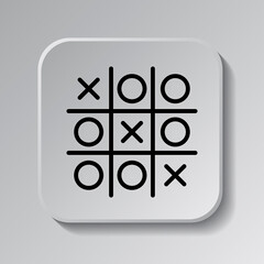 Tic tac toe simple icon. Flat desing. Black icon on square button with shadow. Grey background.ai