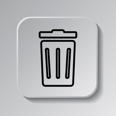 Trashcan simple icon vector. Flat desing. Black icon on square button with shadow. Grey background.ai