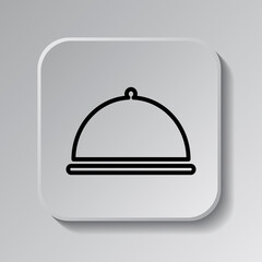 Tray simple icon vector. Flat desing. Black icon on square button with shadow. Grey background.ai