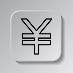 Yen simple icon vector. Flat desing. Black icon on square button with shadow. Grey background.ai