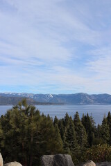 Fototapeta na wymiar Lake Tahoe Scenery with Evergreens