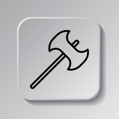 Axe simple icon vector. Flat desing. Black icon on square button with shadow. Grey background.ai