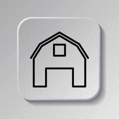 Barn simple icon. Flat desing. Black icon on square button with shadow. Grey background.ai