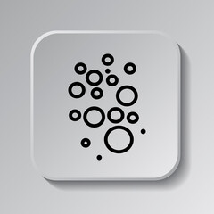 Bubbles simple icon. Flat desing. Black icon on square button with shadow. Grey background.ai