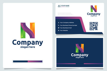 letter n,technology ,color gradient , logo design and business card
